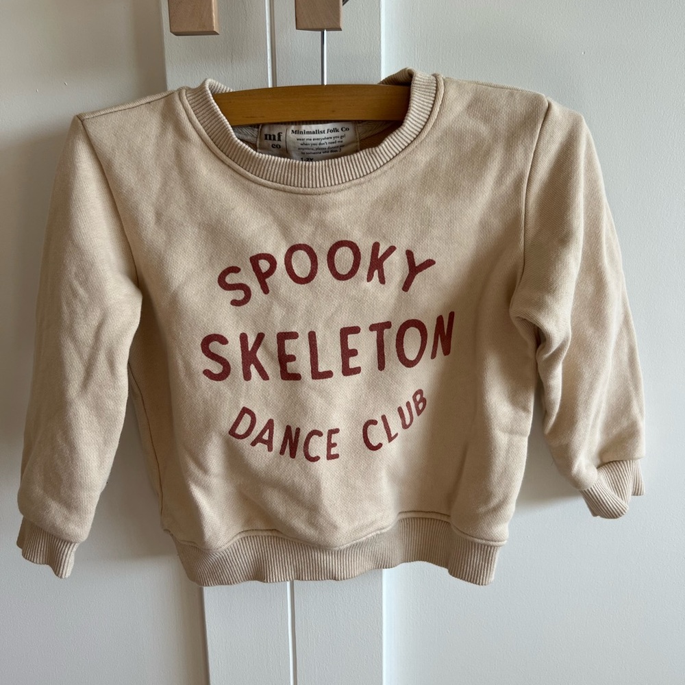 Minimalist Folk Co “spooky skeleton dance club” crewneck sweatshirt, 1-2yr
